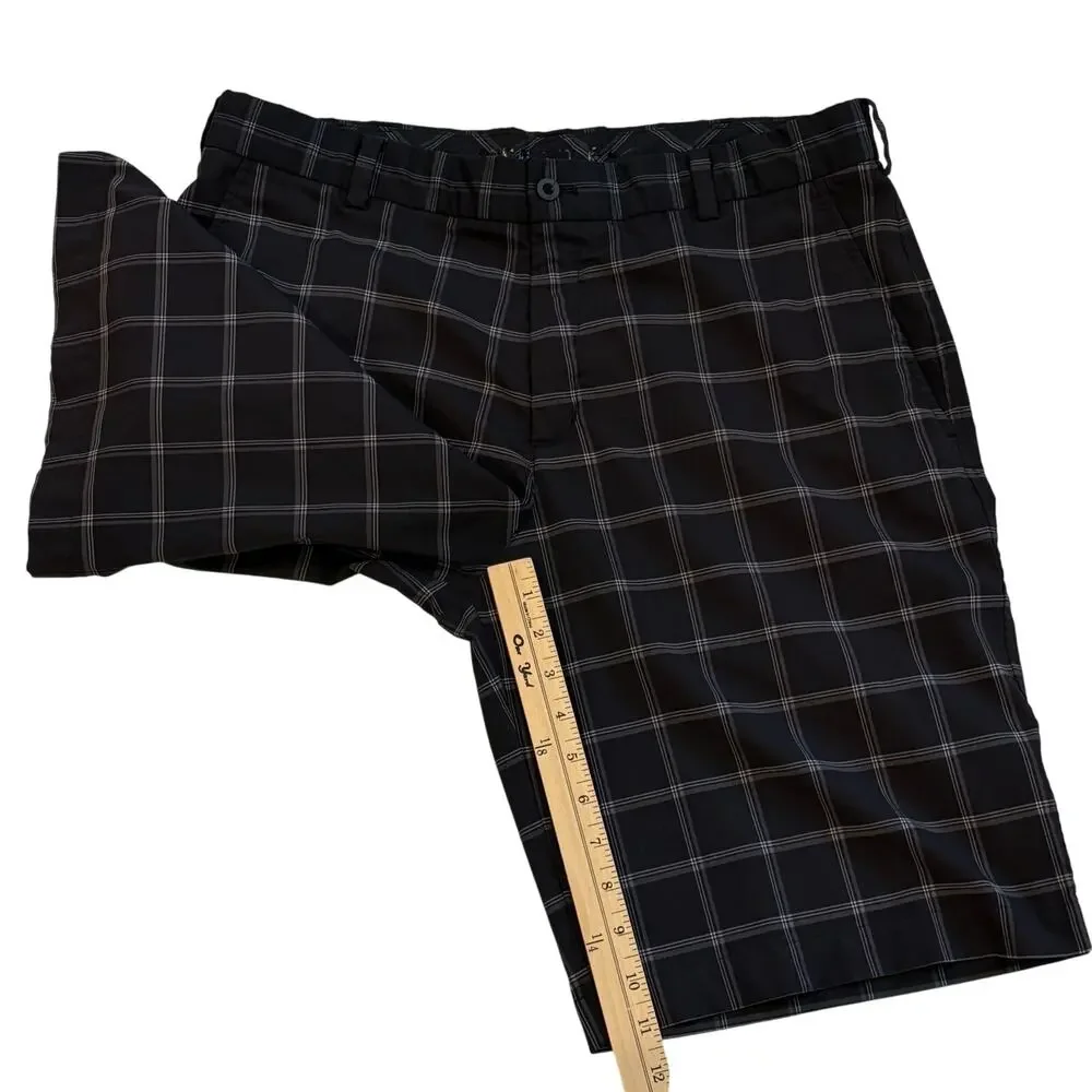 Nike Golf Shorts Mens Size 34 Black Plaid Performance Chino Stretch Preppy